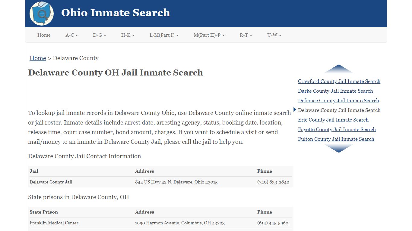 Delaware County OH Jail Inmate Search